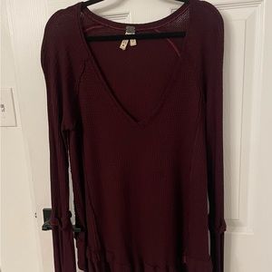 Free People Burgundy Knit V Neck